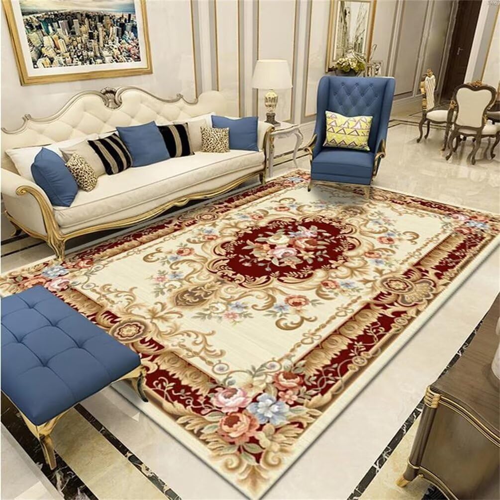 Tapis grande taille floral rétro rouge pour réchauffer et décorer la chambre