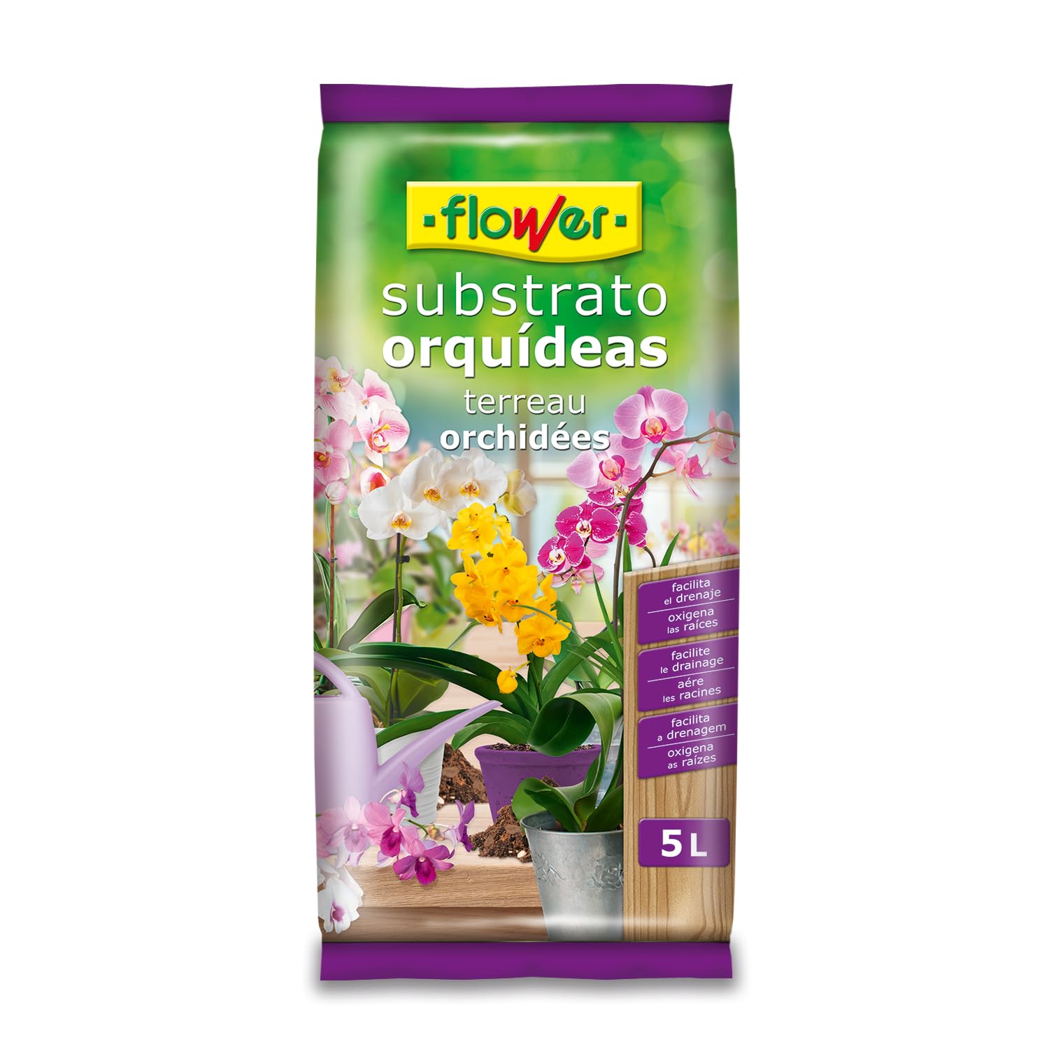 Flower - Sustrato para Orquídeas 5 L | Corteza de Pino para Orquídeas y Plantas Epífitas | Drenaje y Aireación | Retención de Humedad | Desarrollo Radicular