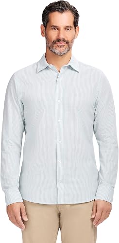 IZOD Men's Luxury Classics Linen Long Sleeve Button Down Shirt, Wasabi, X-Large