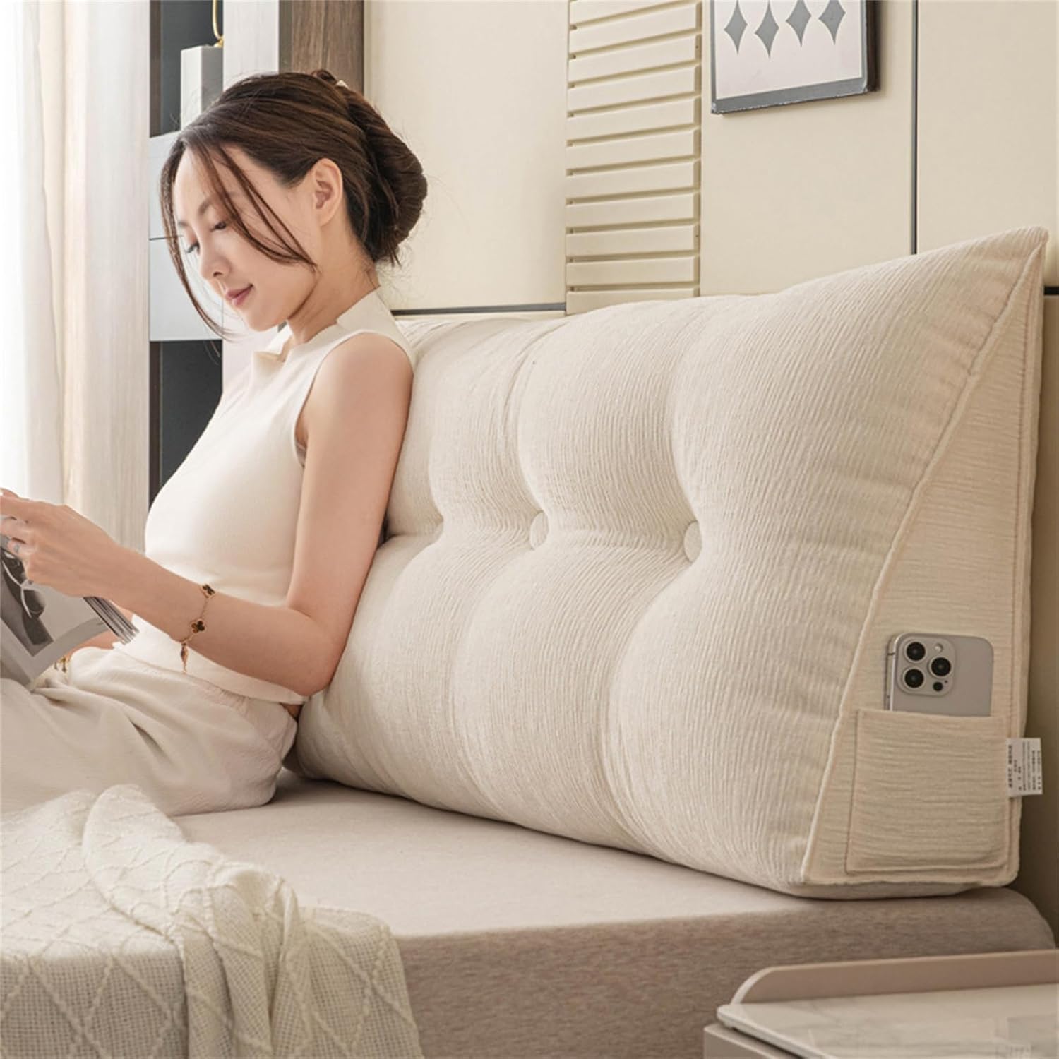 Triangular Headboard Wedge Pillows Twin XL for Dorm, Ergonomic Bolster Cushion Headrest Backrest for Reading & Sleeping (Dark Grey,23.62×19.68x7.87in)