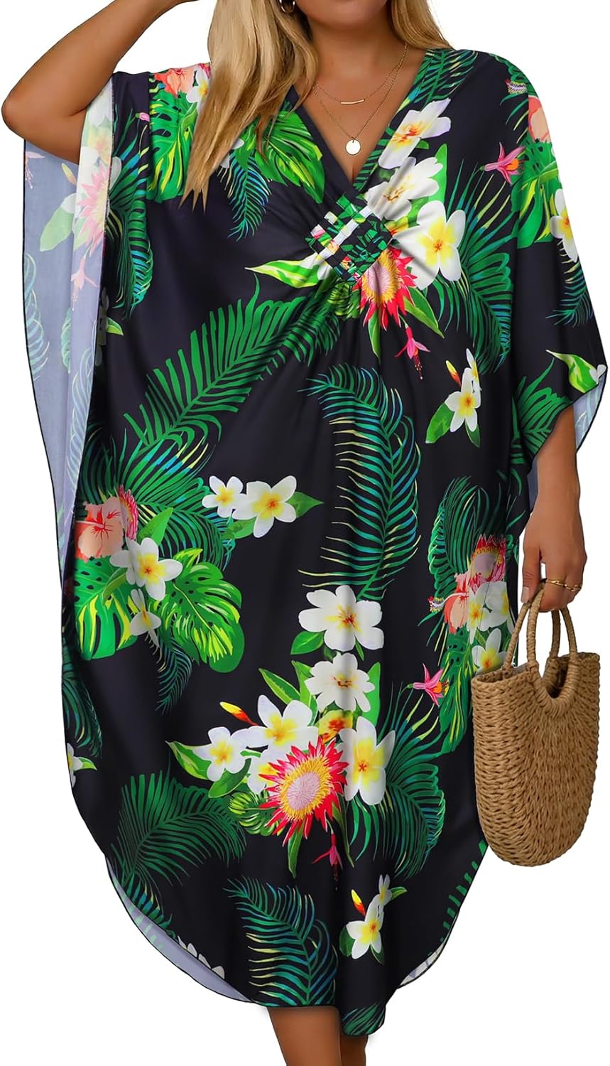 Joellyus plus size Vneck kaftan dresses for women summer