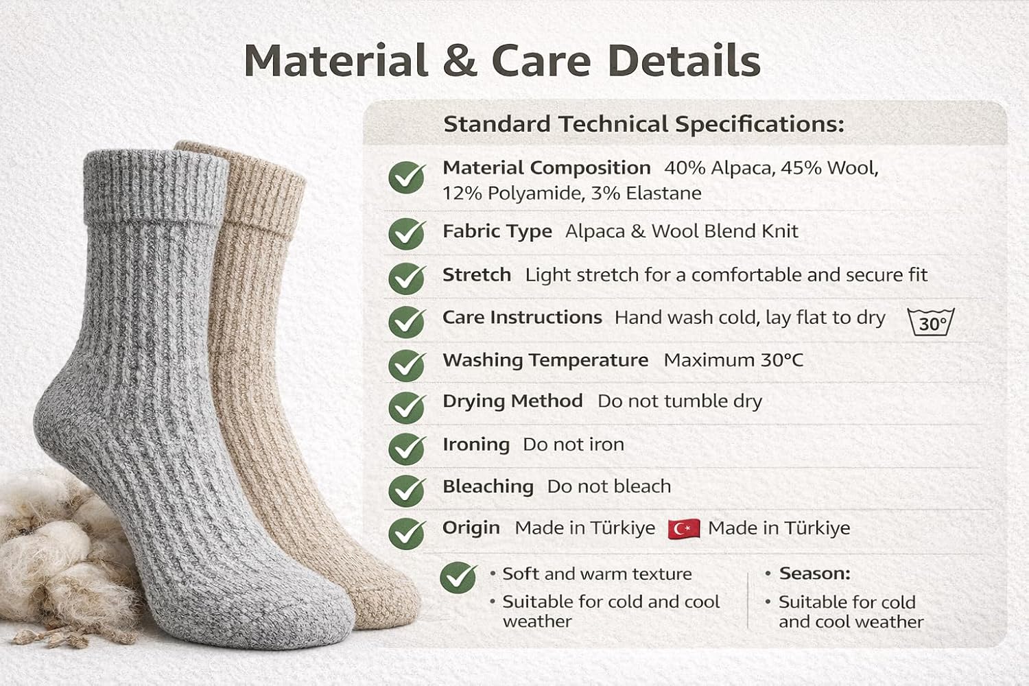 Alpaca Wool Thermal Winter Socks, Thin Unisex Cold Weather Socks, 2-Pack & 4-Pack
