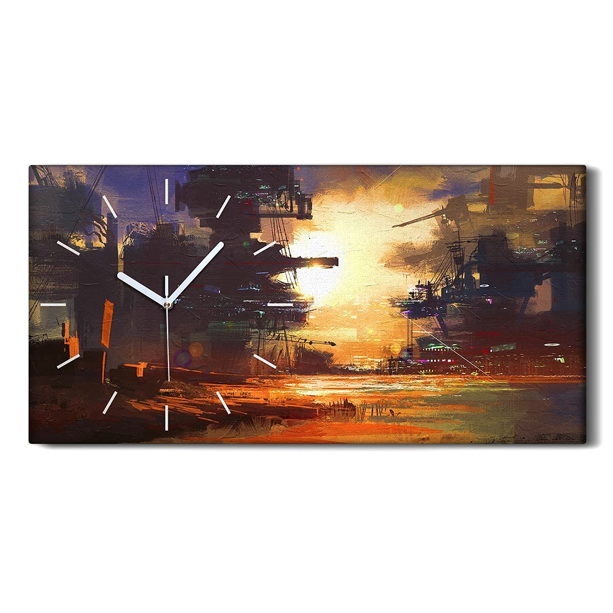 Horloge sur Toile Sci-Fi City 60x30cm - Horloge Murale Silencieuse pour Salon