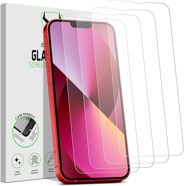 iSOUL Screen Protector Compatible with iPhone 13/13 Pro 6.1 Inch, iSOUL Tempered Glass HD Film, 4-Pack