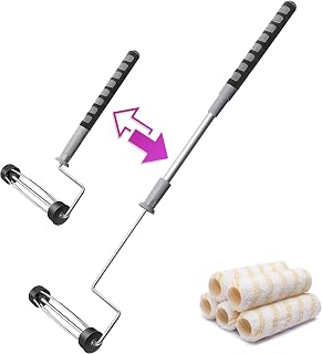 Pinstone 6pcs 9 Inch Extendable Paint Roller Kit with 5 Microfiber 1/2" Nap Covers, Adjustable 18-36" for Walls, Ceilings, Floors