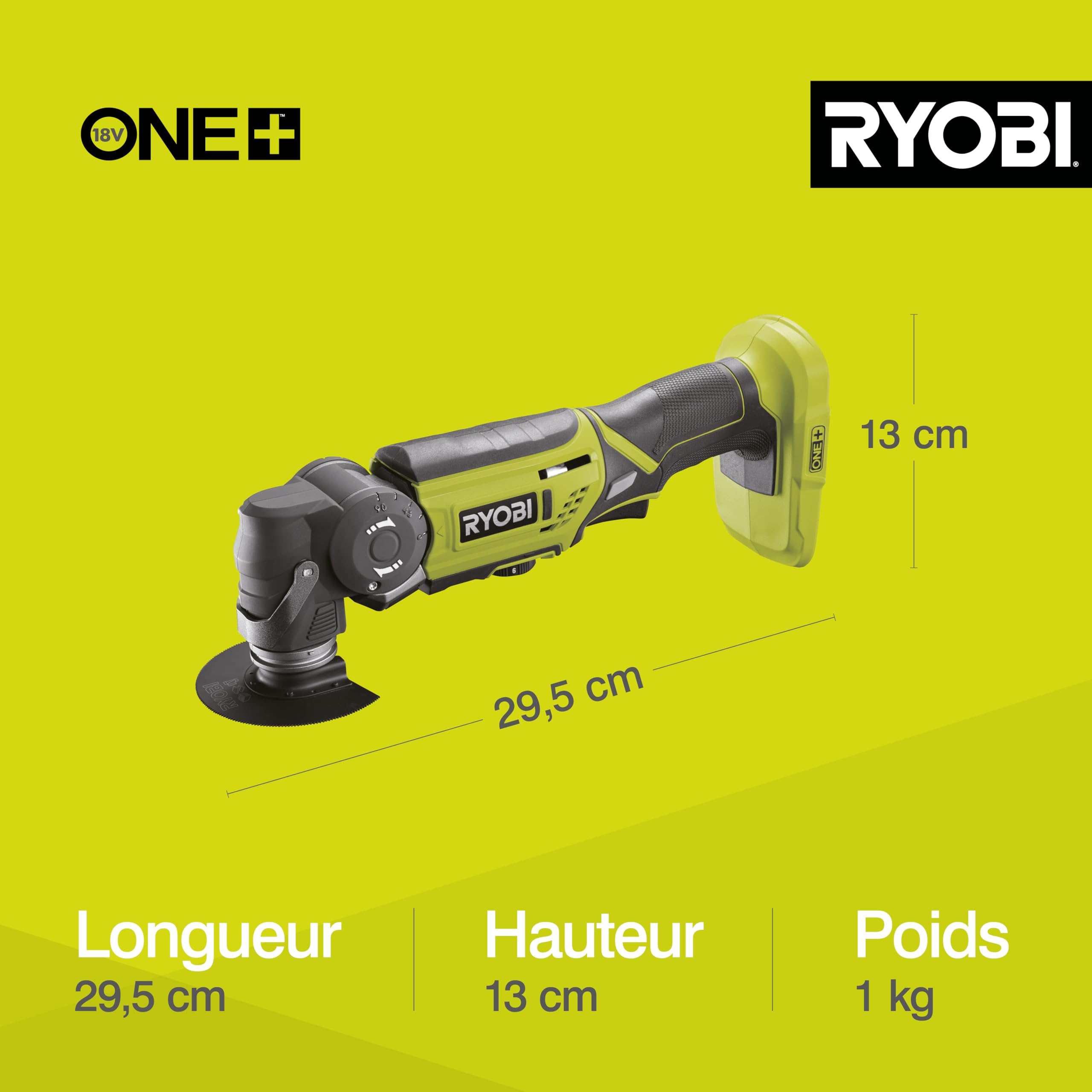 RYOBI - Outil Multifonction Oscillant Sans Fil 18V ONE+ R18MT-0 – Système Fixation Rapide, Variateur Vitesse – Idéal Découpe, Ponçage, Grattage – Batterie Non Incluse
