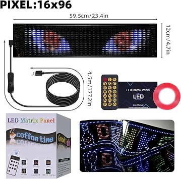 Scrolling LED Sign, 23.4x4.7 Programmable LED Sign with APP Control - Custom DIY Editor Text, Patterns, Animations, for Car, Store, School, Hotel, Business, Shop Party Wedding Festival