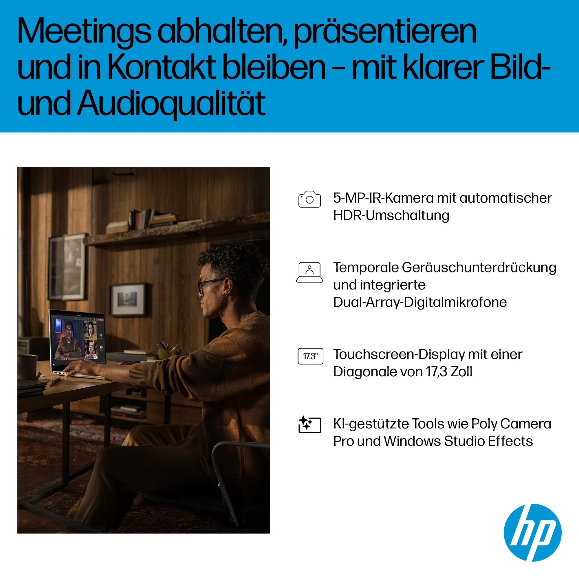 HP OmniBook X Flip 2-in-1 Laptop (17.3 Zoll FHD-Touchscreen, Intel Core Ultra 7, Copilot+, 16GB RAM, 1TB, Win11, QWERTZ) - Silber