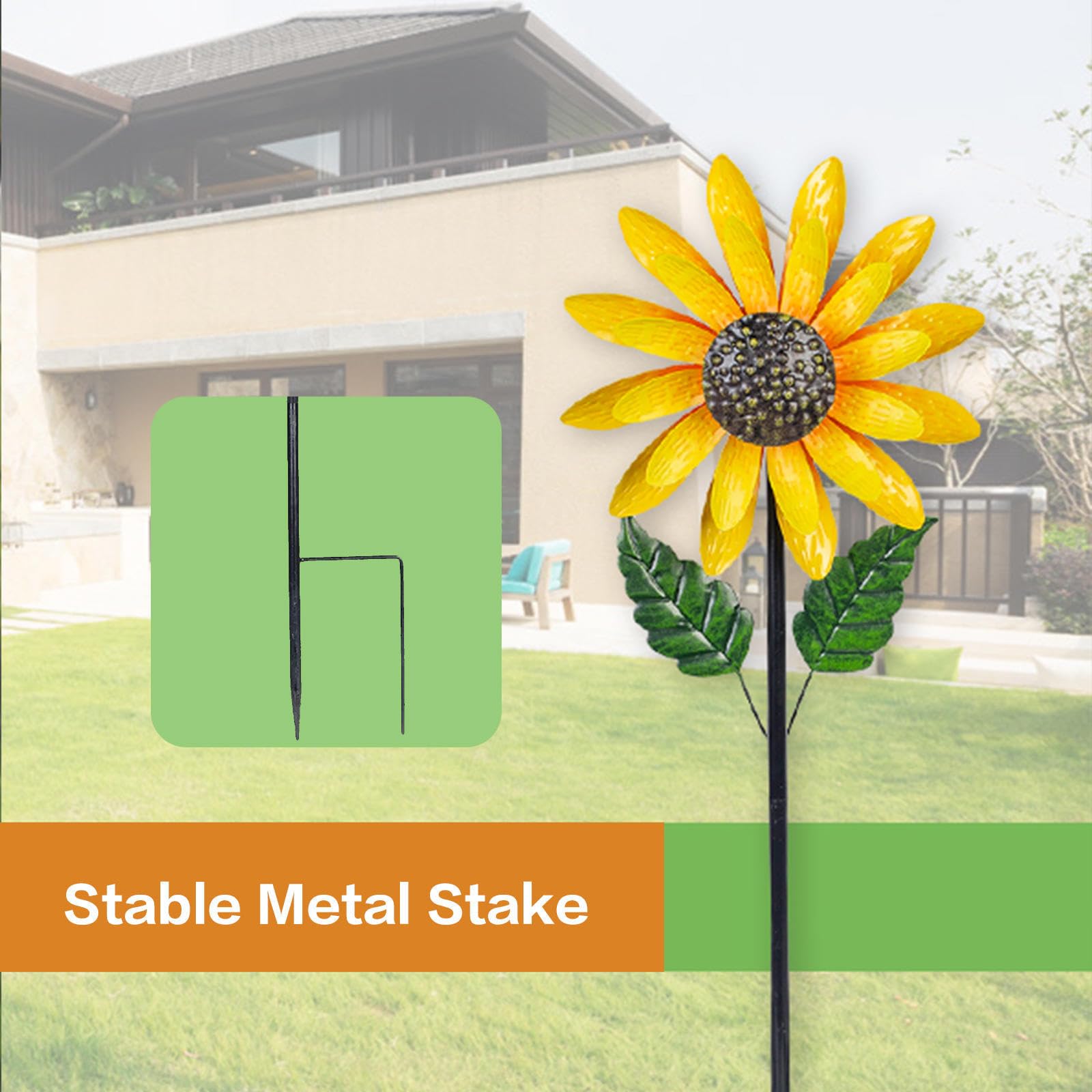 Sonnenblumen Windmühle, Garten Sonnenblume Wind Spinner Windräder Aus Metall Edelstahl, Rasen Und Outdoor