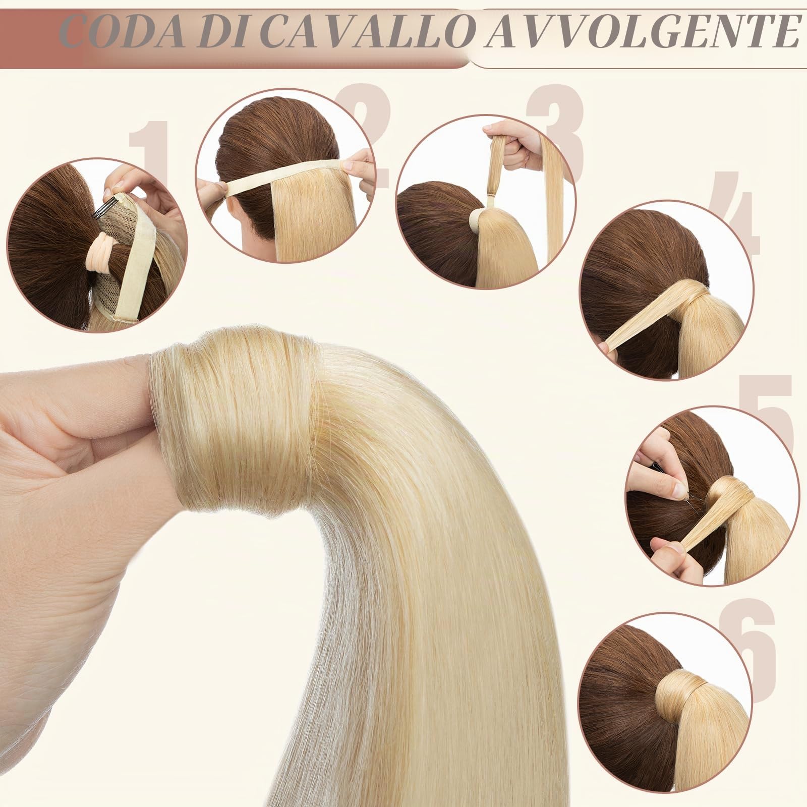 Elailite Coda Capelli Veri Extension con Clip Coda di Cavallo Ponytail Wrap Around Fascica Unica Human Hair Lisci
