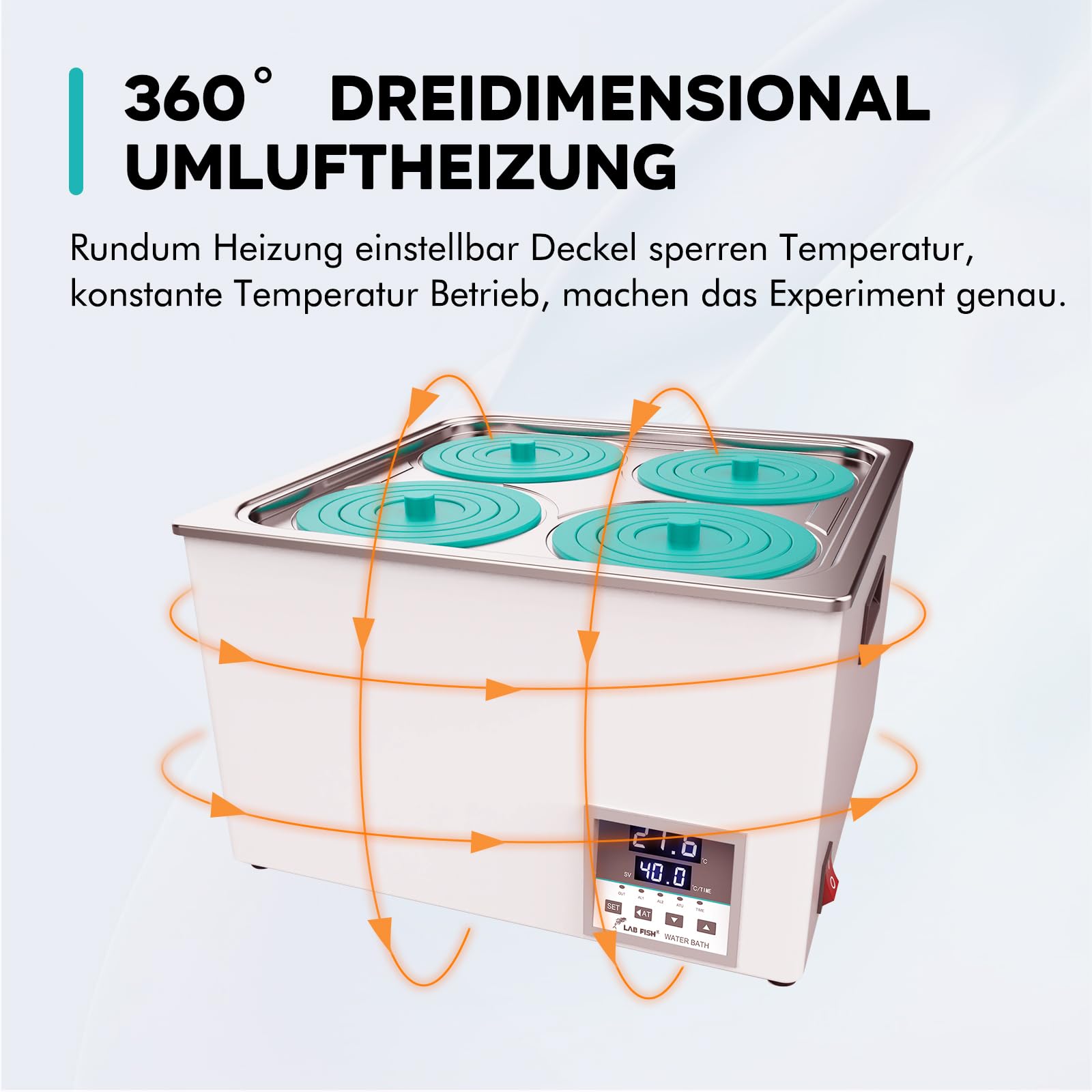 LABFISH Lab Digital Water Bath 6L Capacity Thermostatic Heater Labor Heizgeräte Edelstahl Liner mit wählbaren Öffnungen für Experiment 4 Öffnungen