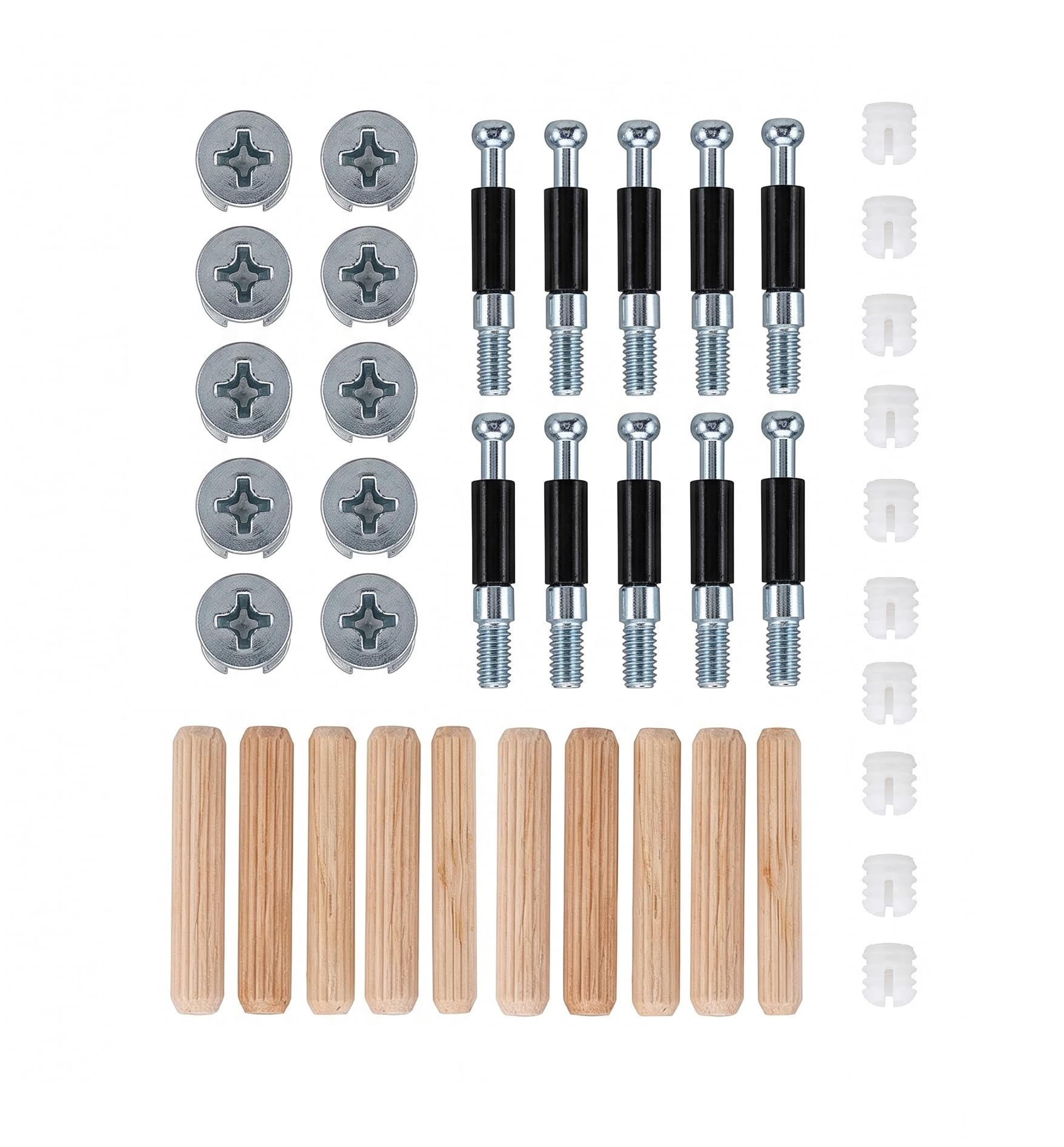 MHS Furniture Connecting Minifix Cam and Pin with Wooden Dowel Pins – Complete Modular Panel Joint Fastener for Bed, Cupboard & Woodworking (Pack of 10 Set)