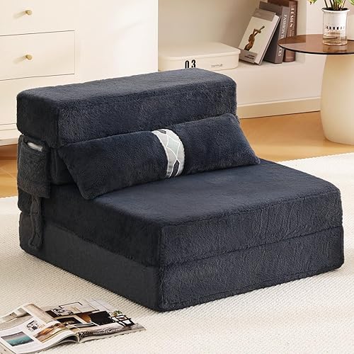 Tiita Sofá cama plegable con almohada, cama plegable de espuma viscoelástica, silla convertible de tamaño individual, sofá cama y colchón para