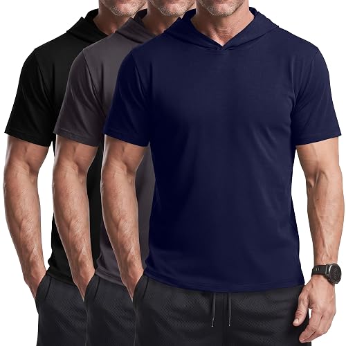 Evervibe 3 Pack Men's Hoodies Short Sleeve Shirts | Workout