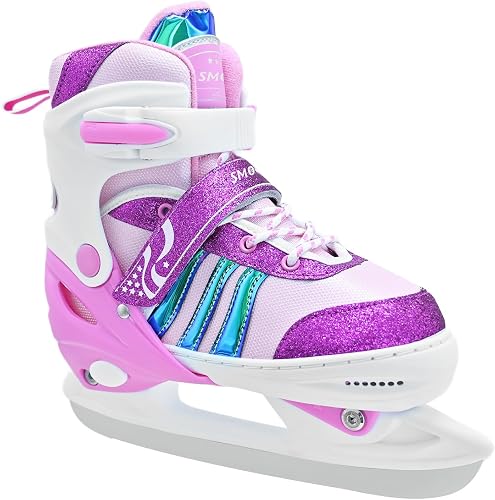 Boys Girls Ice Skates Adjustable, Smooth Blade Iceskates Age 3-12, Comfortable Lining Ice Skating Shoes for Kids Youth Beginner, Perfect for Outdoor and Indoor Rink