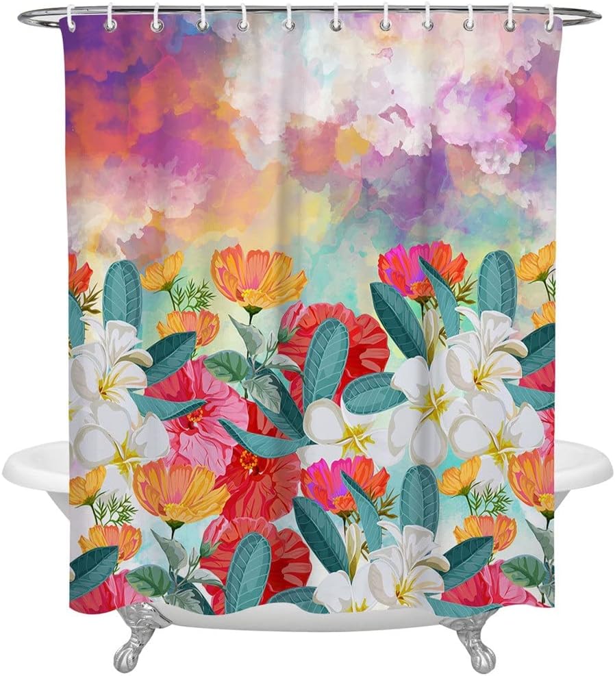 Watercolor Flowers Morning Glow Shower Curtain for Bathroom Polyester Fabric Bathroom Curtain Bathroom Decoration (Color : D, Size : 122X183CM) (D 122X183CM)
