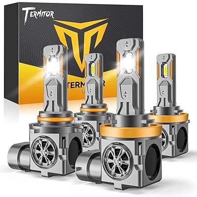 H11 9005 LED Bulbs Combo, 60,000LM Super Brighter, 1:1 Halogen Mini Size, 6500K White H9 H8 HB3 Driving Light Bulbs with Fan, Plug and Play, Automotive light Assemblies, Pack of 4