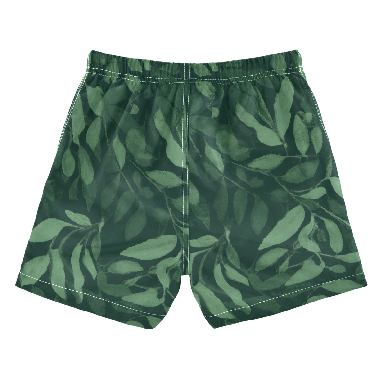 FLildon Eucalyptus Leaf Little Boys Swim Trunks with Mesh Lining Quick Dry Beach Board Shorts, 3T
