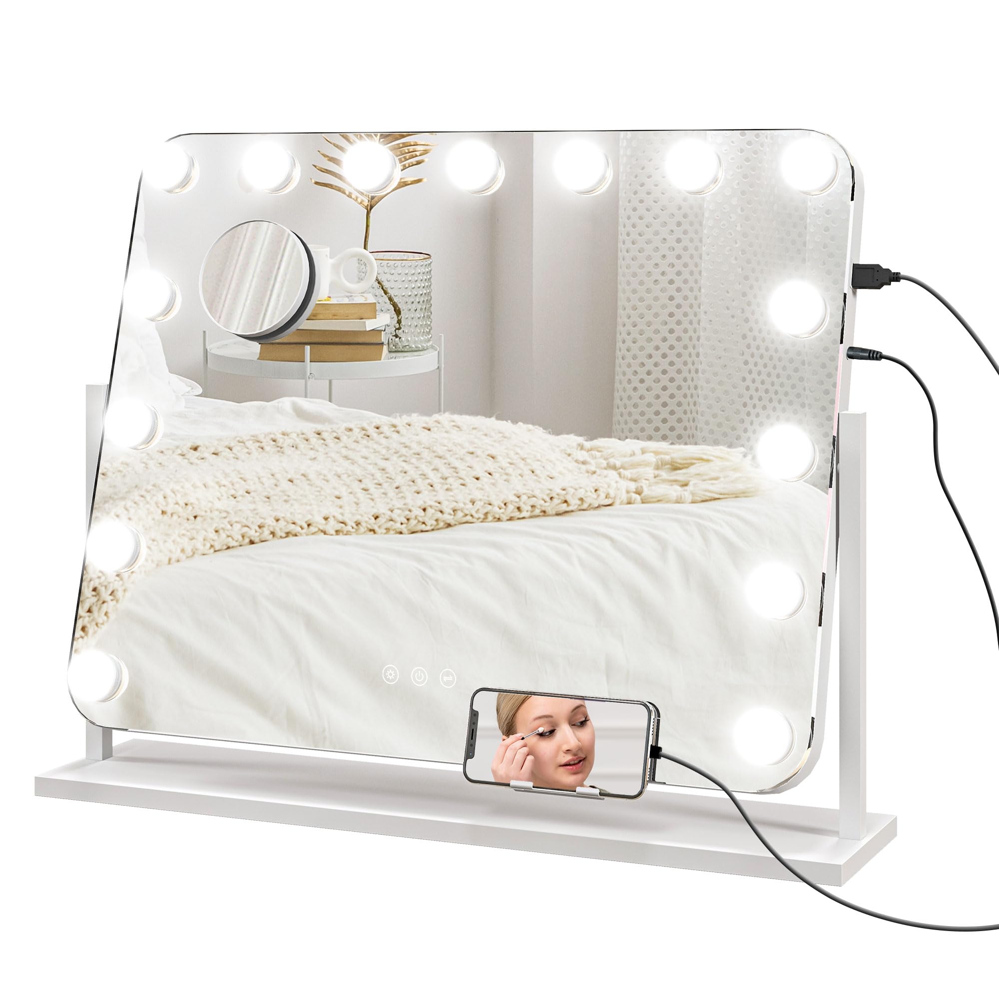 Homcom Light Hollywood Dimmable Ed Makeup Mirror With Magnifier Usb Port