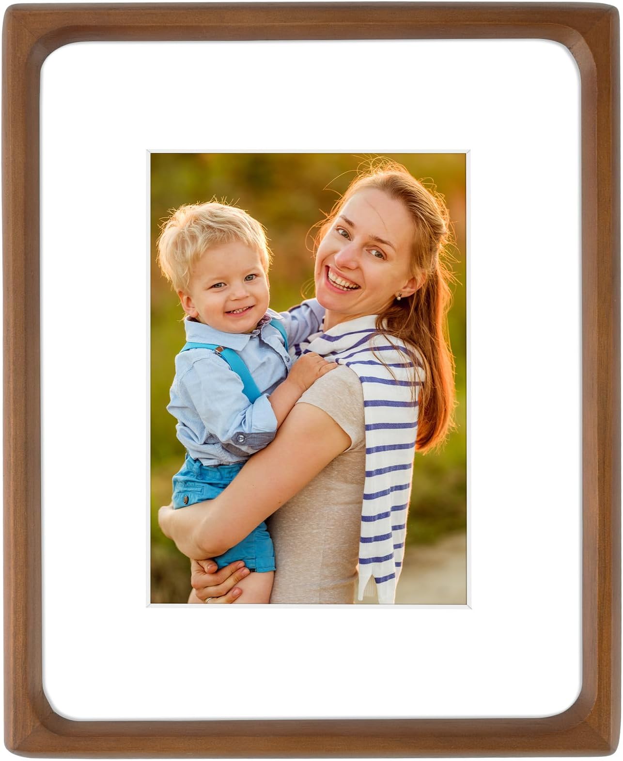 Golden State Art 8x10 Picture Frames - Brown Solid Wood with Glass, Rounded Corner 8 x 10 Picture Frame Matted to 5x7 Photos - Wall or Tabletop Decor Display