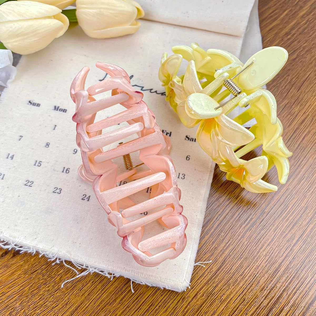 RUIENGCOMM 4 Pcs Flower Hair Clips Non Slip Flower Claw Clips Strong Hold Hair Claw Large Hair Clip for Medium Thick Hair for Girls and Women Straight Curly Wavy Hair (4PCS color) - Image 4