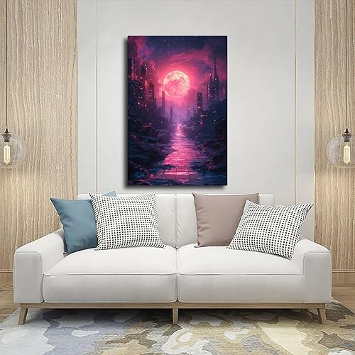 Miniatura 5 de ZMLIS Synthwave Neon City Print  Retro Sci-Fi Digital Art  Modern Vibrant Wall Decoration Poster for Room Aesthetics Canvas Wall Art Poster And
