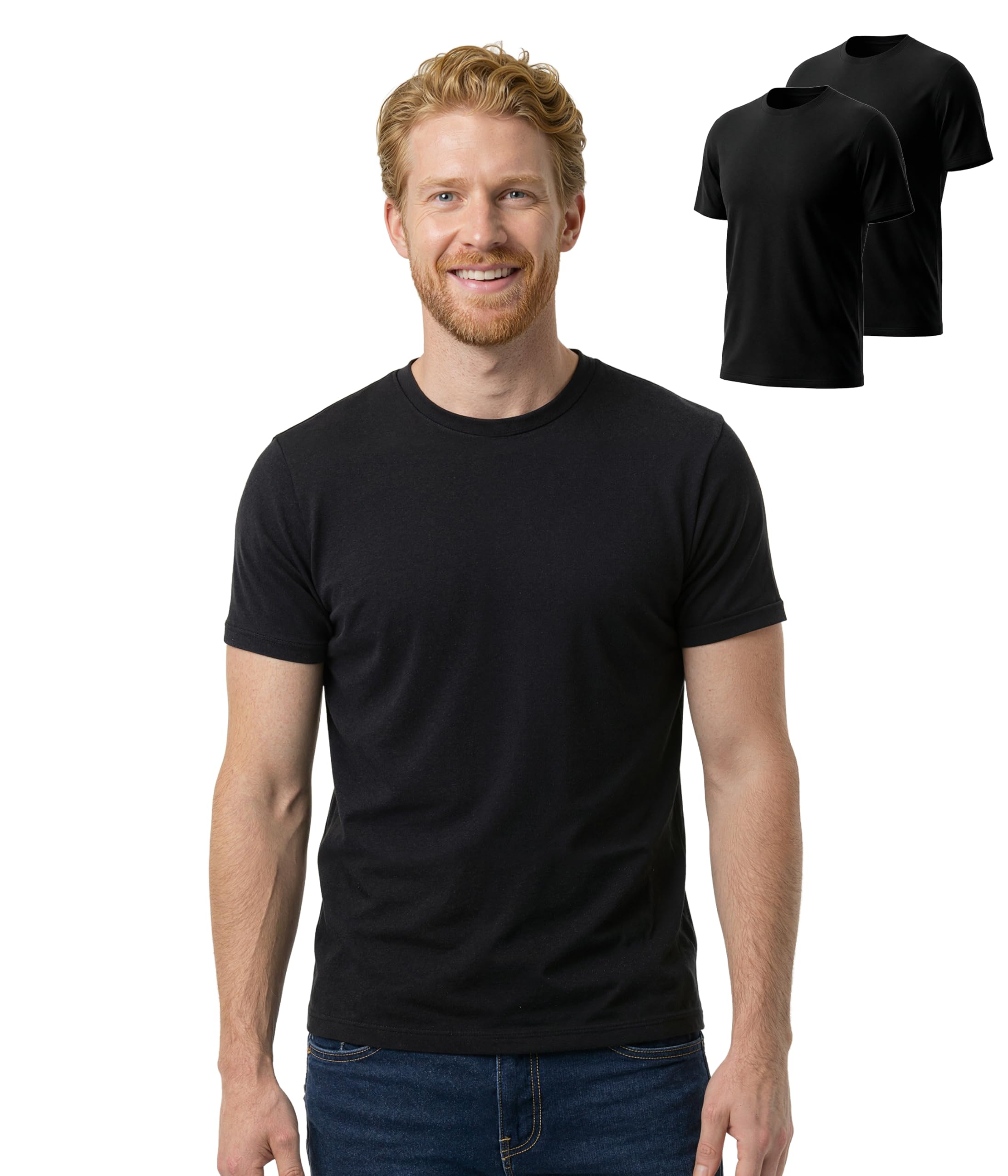 BEENIUBEE 2er Pack 100% Merino Shirt Herren Kurzarm,Atmungsaktiv Merinowolle Unterwäsche,Comfortable Leicht Unterhemd Herren,Weich Thermooberteile