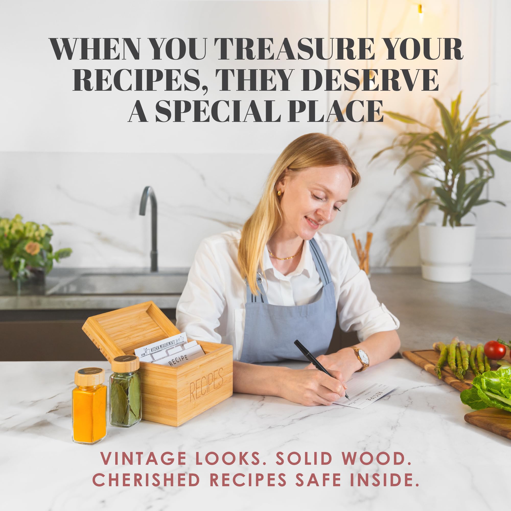 Wooden Recipe Box - 240 Recipe Cards & Dividers -6 Wooden Recipe Box - 240 Recipe Cards & Dividers -6