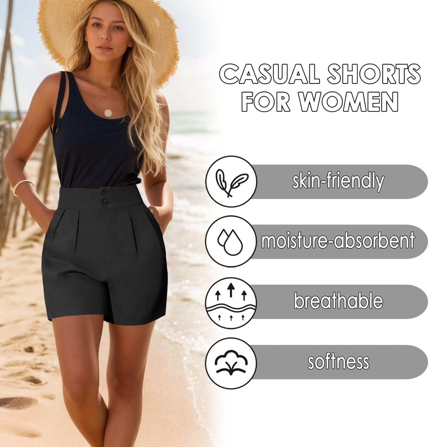 XinYangNi Women's Casual High Waisted Wide Leg Bermuda Shorts Summer Pleated Dressy Shorts with Pockets - Image 4