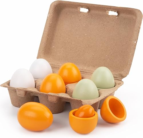 3 otters 12 huevos de madera de juguete, huevos de juego para niños, juego de comida de corte de alimentos, huevos de Pascua para niños mayores de 3