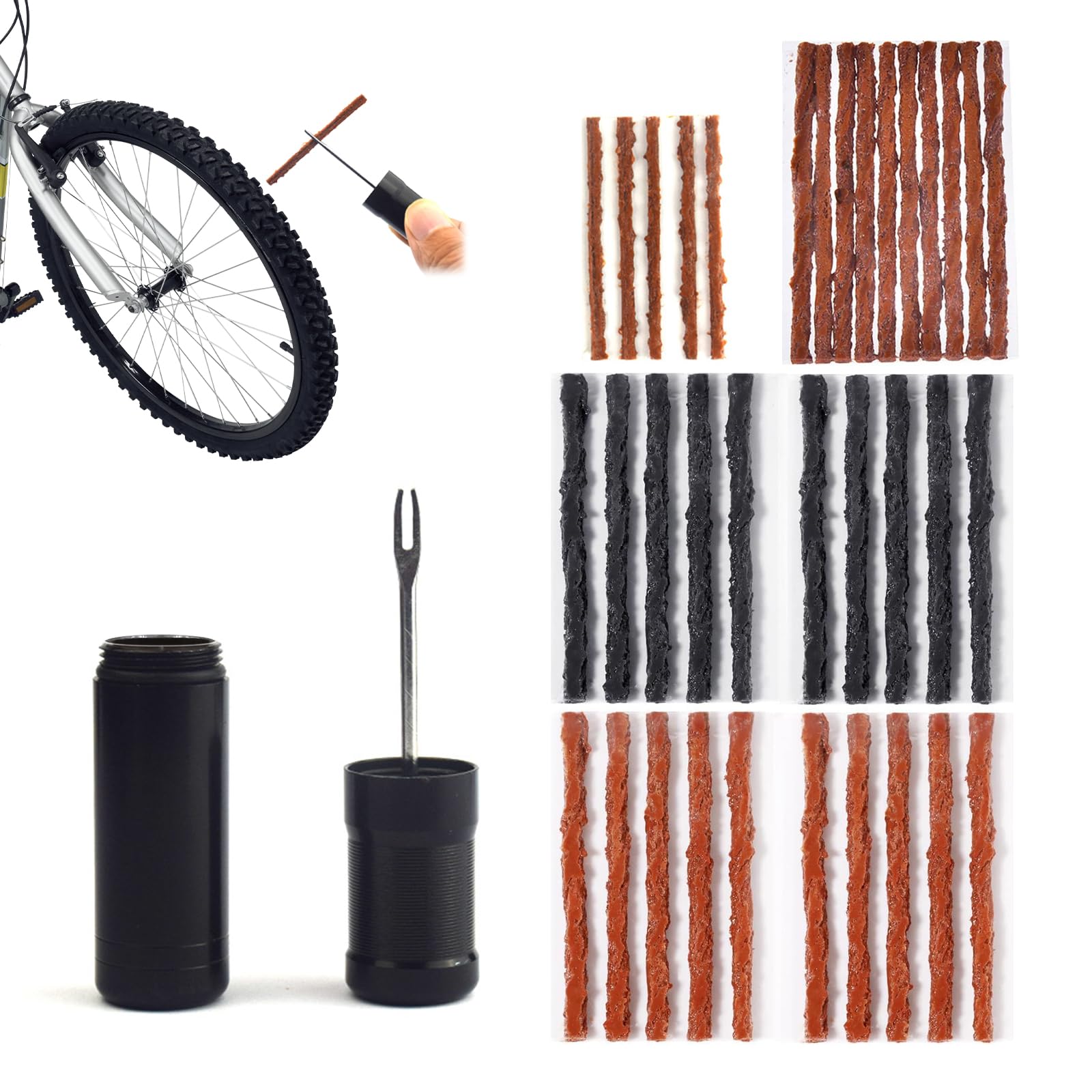 Omnikryp Tubeless Reparaturset, 1 Gabelbohrer und 35 Klebestreifen Fahrradreifen Reparaturset, Schnell Reparieren Tire Repair Set, Reifen Reparatur Tool Kit, für MTB Gravelbike Road Bike Sport & Freizeit