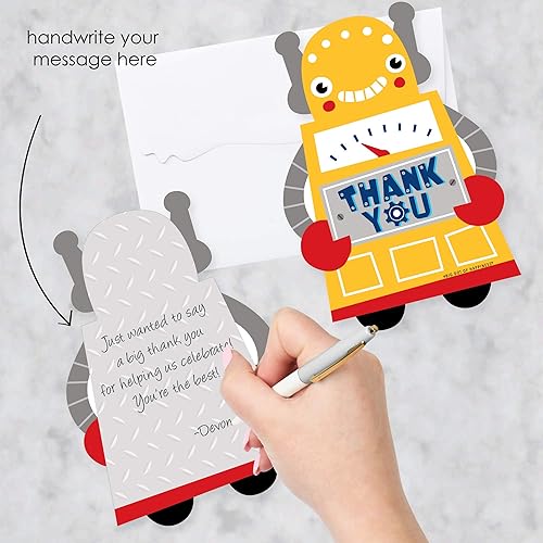 Miniatura 2 de Big Dot of Happiness Gear Up Robots - Tarjetas de agradecimiento en forma de fiesta de cumpleaños o baby shower, tarjetas de agradecimiento con