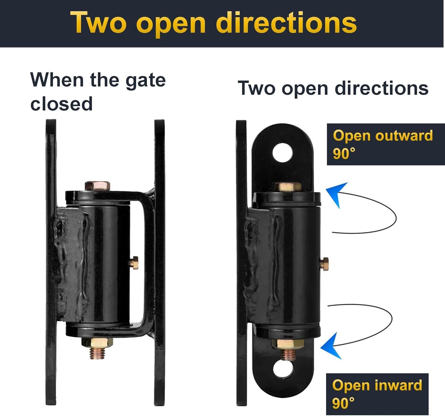 Heavy Duty gate Hinges for Large Wood Gates and Metal Gates,7in Hinges can be Bolted or Welded on Heavy Duty Gates,Maximum Load 1100lbs,Built-in Roller Bearing Shaft Opened 90°Inward or Outward,2pack