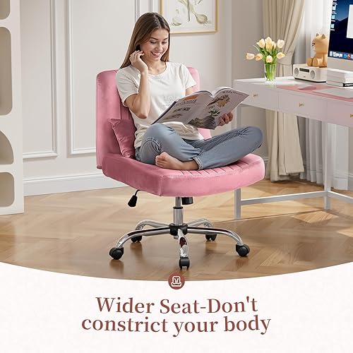 Miniatura 4 de Warmiehomy Silla de escritorio cruzada de terciopelo con ruedas, sillas de oficina de lujo con patas cruzadas para oficina en casa, silla giratoria