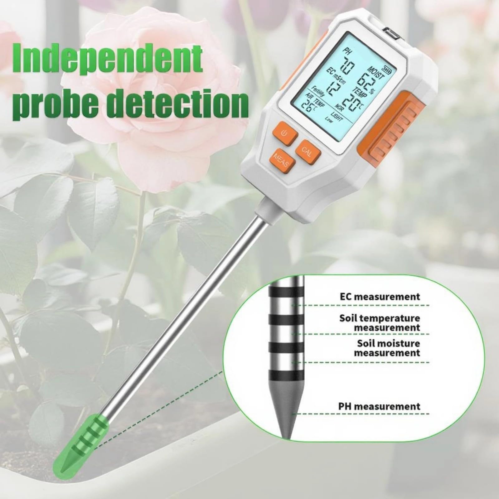 Monitor da pavimento, tester digitale con sensori ad alta precisione per monitorare umidità, temperatura, luce, fertilità, test da giardino