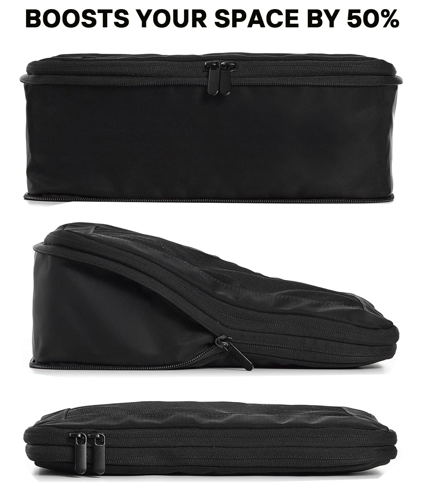 MURISE Zestaw 6 Organizer do Walizki Kompresyjny, Compression Packing Cubes do Plecaka, Organizer Podróżny na Wakacje i Podróże, Akcesoria Kempingowe i Podróżne, Czarny