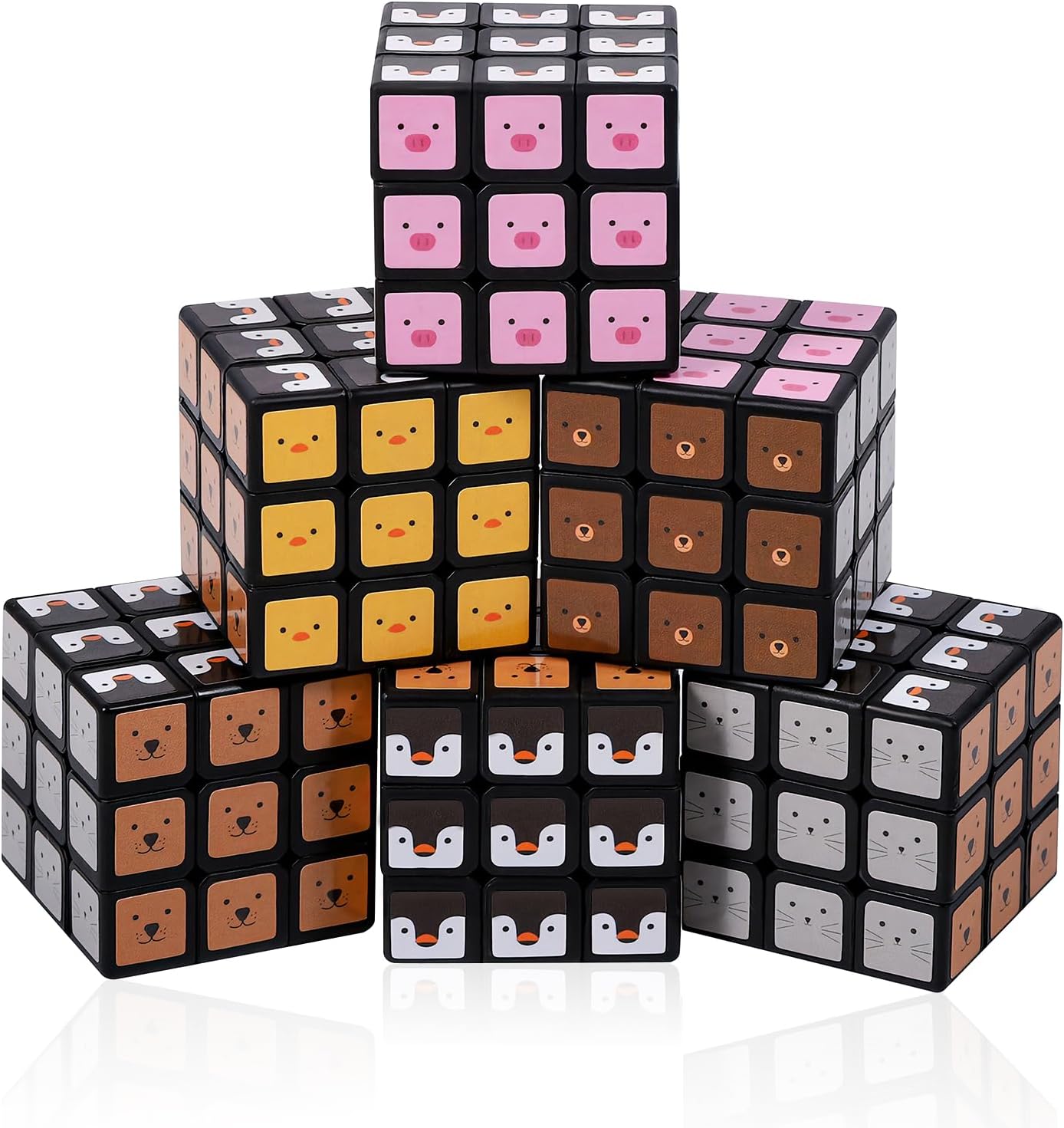 24 Pack Animals Mini Cube Bulk, 1.18 Inch 3x3x3 Small Puzzle Cubes Set, Animal Themed Birthday Party Favors, Classroom Rewards Prizes, Stocking Stuffers, Easter Basket Fillers for Kids