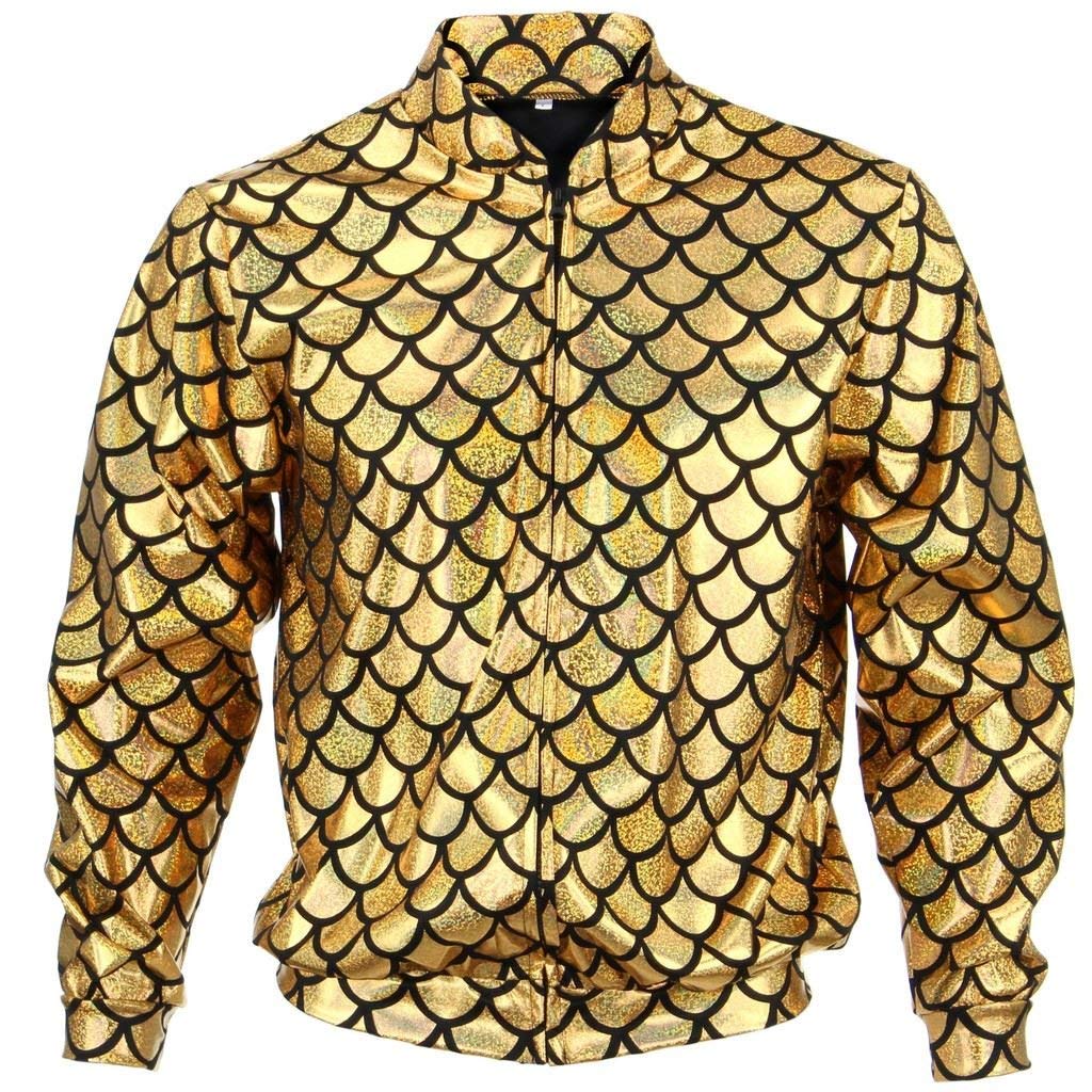 LOUDelephant Firefly Unisex Fish Scale Bomber Jacket - Gold (Medium)