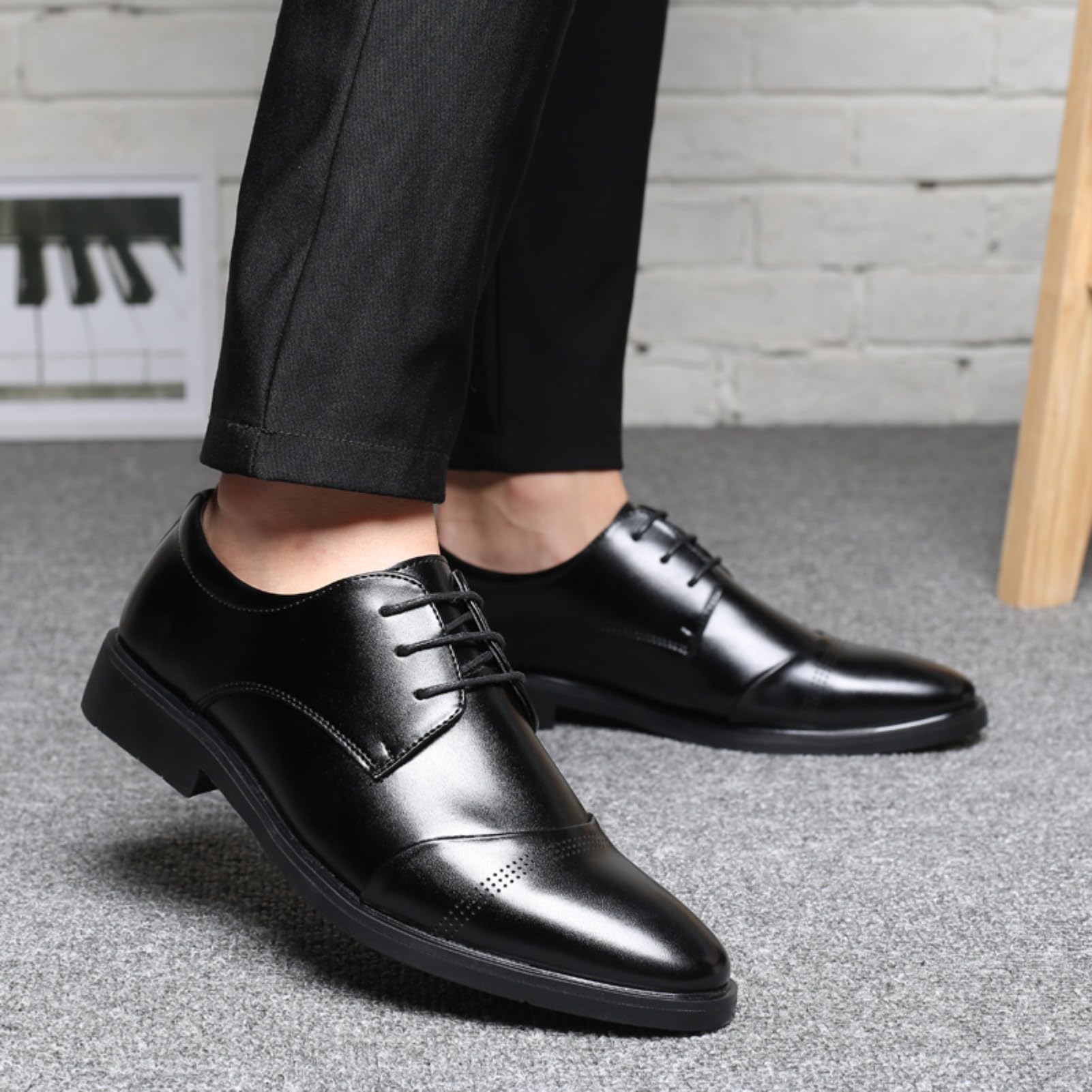 Derby Buty Oxford Męskie sznurowane buty sukienka buty z niskim obcasem buty lakierowana skóra robocza formalna panna młoda czarne brązowe EU 37-48, G Xz701 czarny, 47 EU