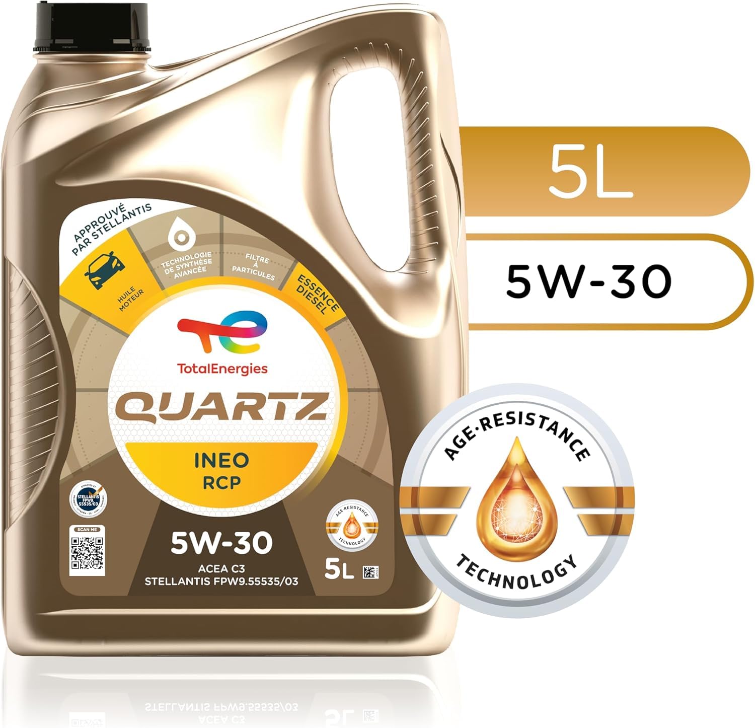 TotalEnergies Olio Motore Sintetico Quartz INEO RCP 5W-30, per Motori Diesel e Benzina Stellantis, 10 Litri: 2 bottiglie da 5L