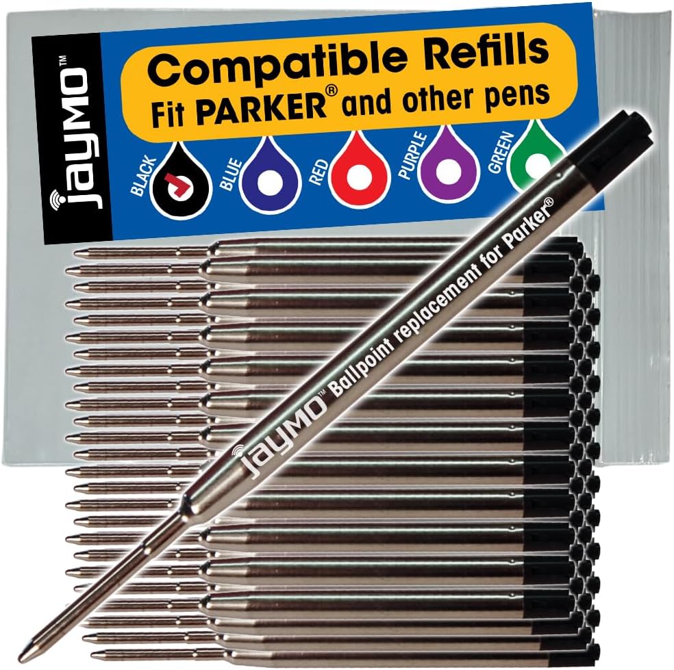 Jaymo Replacement for Parker 1950369 and Bastion - Measures 3.875 in / 98 mm Long - G2 Ballpoint Pen Refill - 48 Black