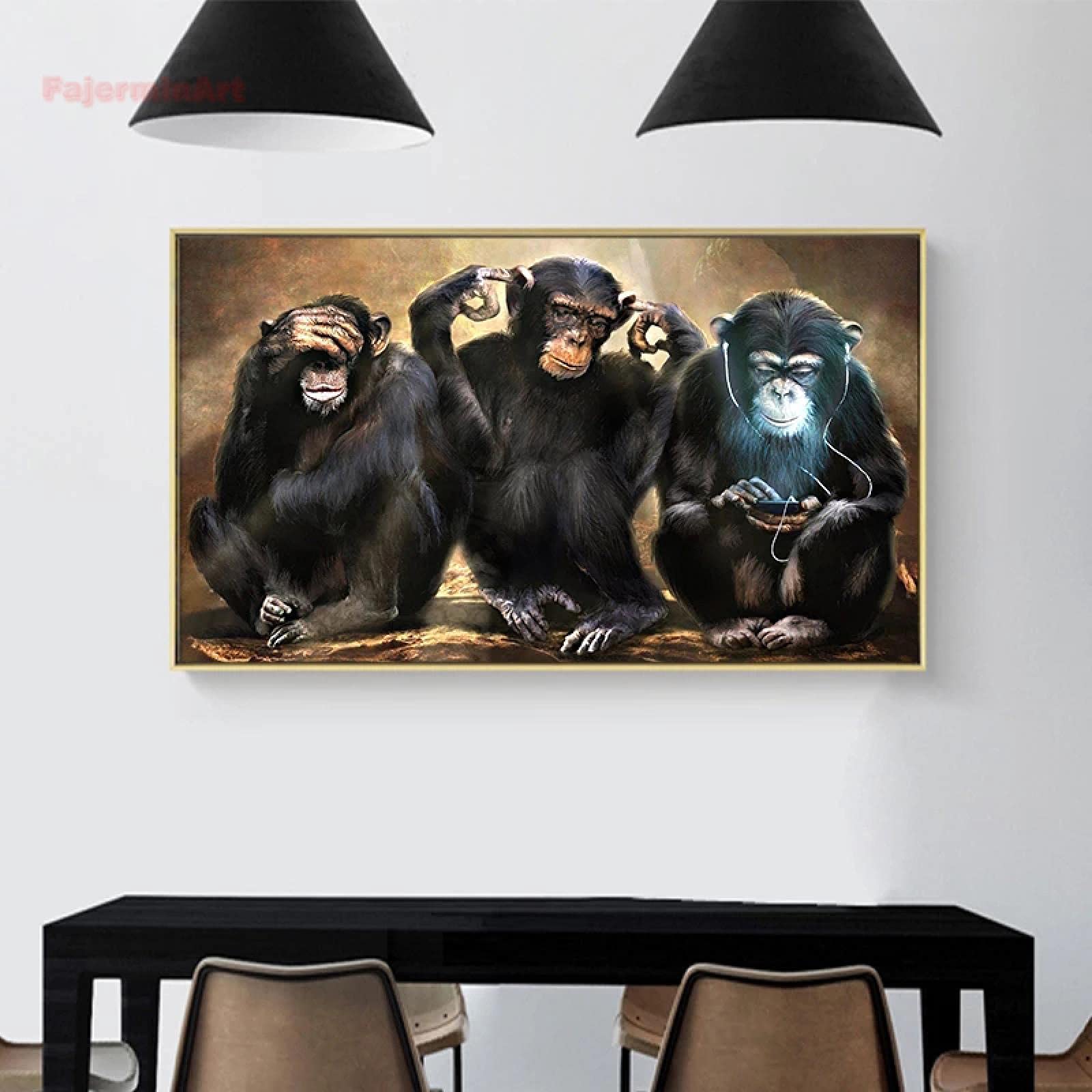 Poster con scimmia su WC, formato A4, con cornice, per bagno, decorazione da parete, divertente regalo