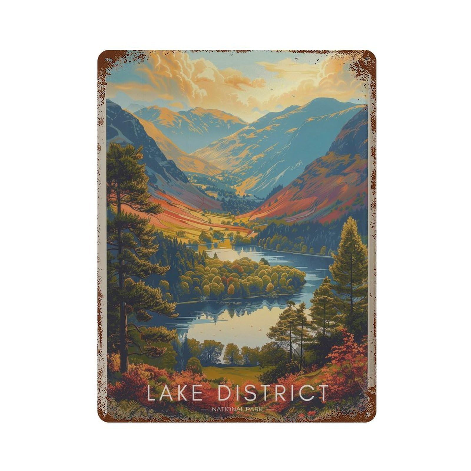 xiaoxiaoshen Lake District Travel Vintage UK National Park Wall Decor Art Metal Tin Poster Modern Home Decor Art Home Bar Shop Decorations Vintage Sign 40x30cm