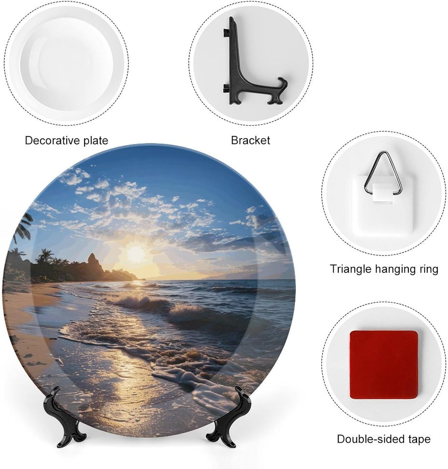 Beach View Bone China Decorative Plate Exquisite Ornamental Wall Hanging Platter 6/7/8/10 Inch Vintage Art Ceramic Decor Dish for Home Tabletop Decor Housewarming Gift image 3