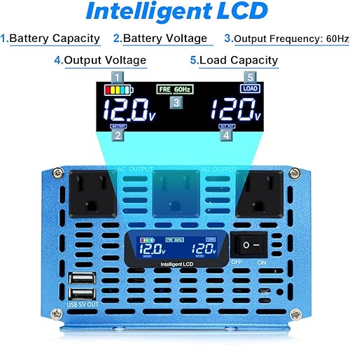 Miniatura 3 de Inversor de corriente de onda sinusoidal pura de 2000 W, convertidor de corriente de 12 V CC a 110 V/120 V CA, 3 salidas de CA, inversor