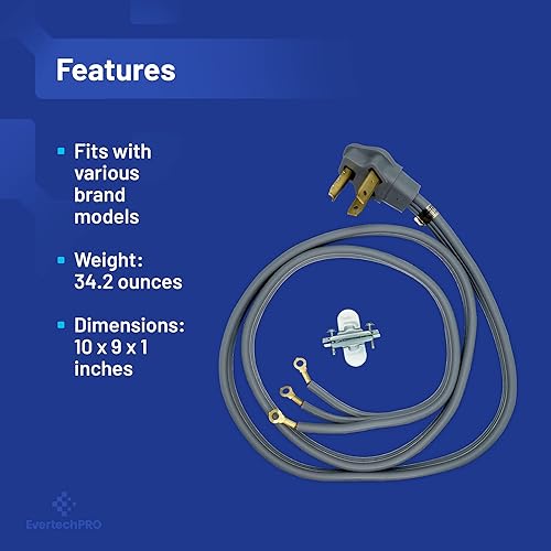 Miniatura 4 de Cable de alimentación para secadora 57000 de 3 clavijas de 6 pies con clasificación de 30 amperios universal para secadora con alivio de tensión