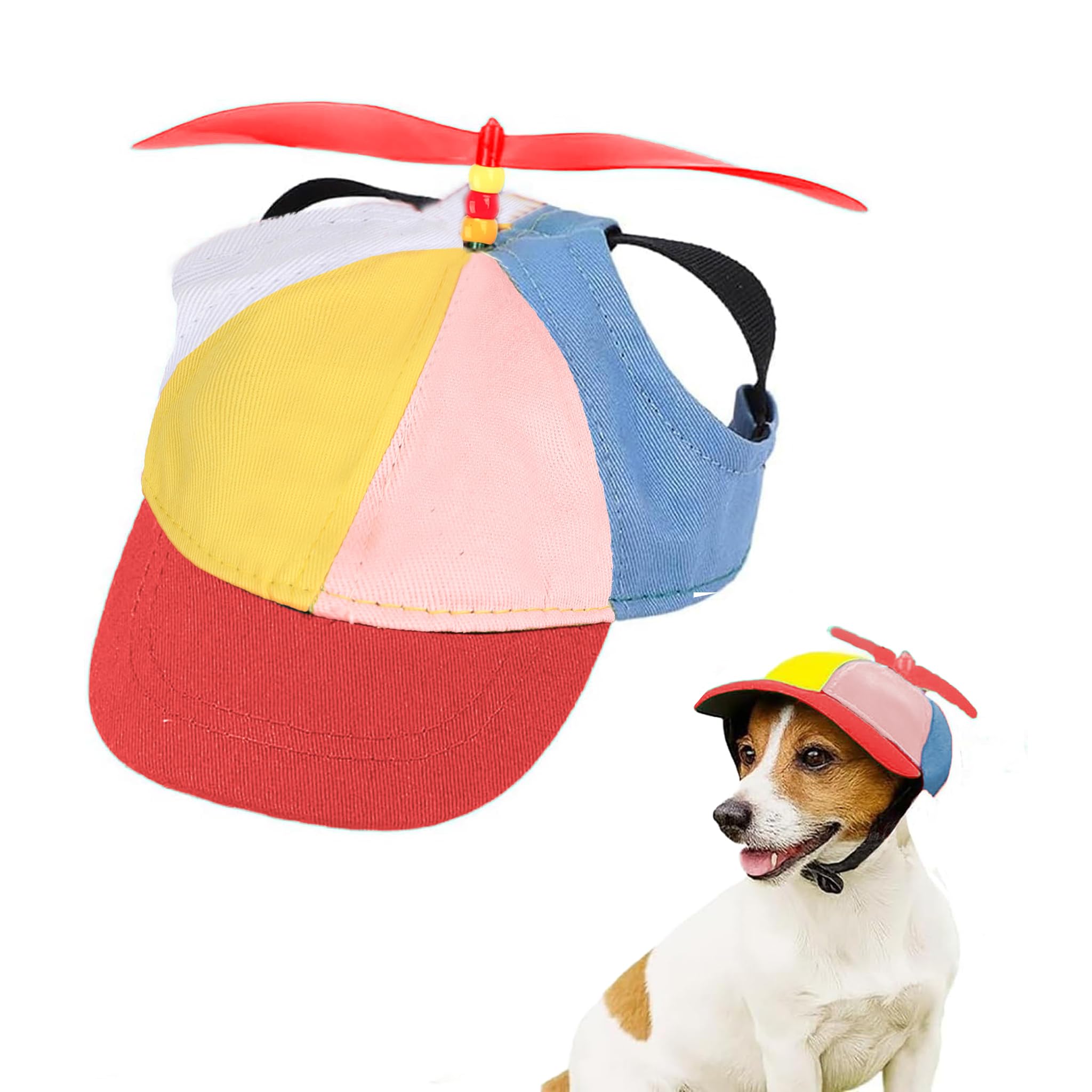 Dog Propeller Hats Rainbow Propeller Hat Dog Bucket Hat with Propellers Helicopter Hats for Dogs with Ear Holes