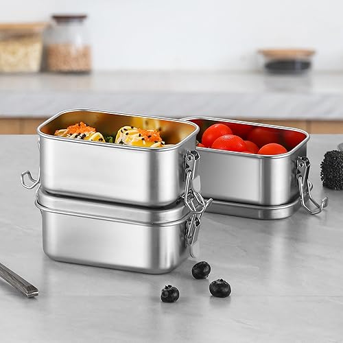Miniatura 8 de Recipientes pequeños de acero inoxidable con tapas de 13.4 onzas, juego de 3 recipientes metálicos para almuerzo, 304 condimentos, caja Bento de