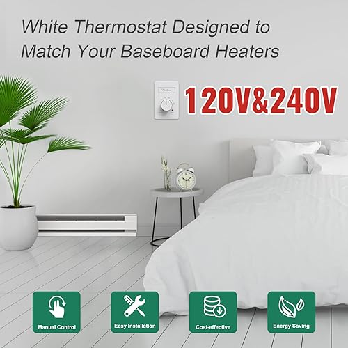 Miniatura 2 de Termostato eléctrico manual del calentador del zócalo de 4 PCS para el hogar tanto 120 V como 240 V YeloDeer