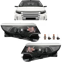 A Pair Black Housing Headlight Assembly Fit for 2011 2012 2013 2014 Ford Edge SE/SEL/Limited Halogen Headlamp Left Driver and Right Passenger Side W/Bulbs BT4Z13008B FO2502291